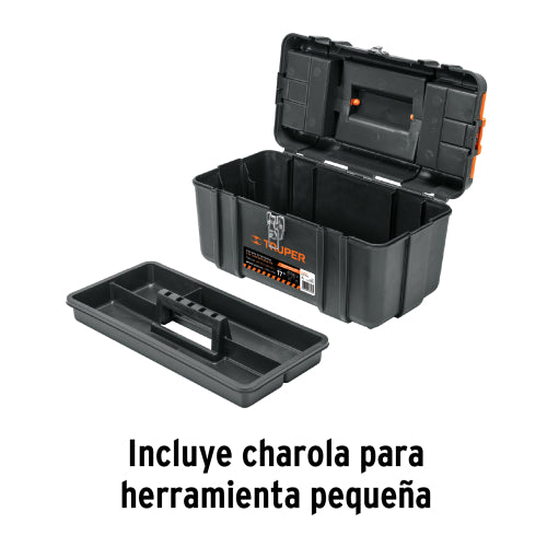 Caja p/herramienta 17" con compartimentos, broches metálicos