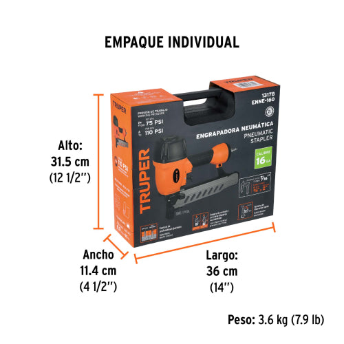 Engrapadora neumática, calibre 16, Truper