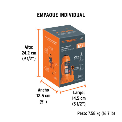 Gata de botella, de 12 Ton, Truper