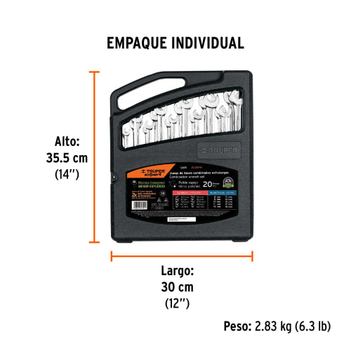 Juego de 20 llaves extralargas mixtas pulidas
