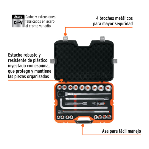 Juego de 23 herramientas cuadro 3/4" std para mecánico