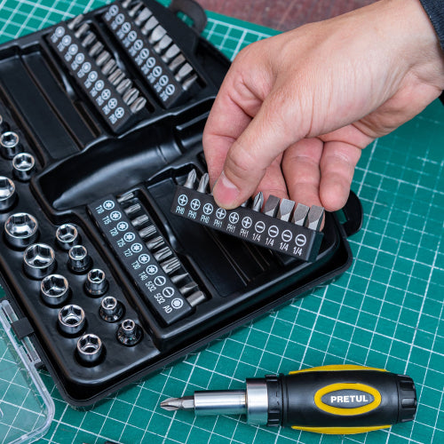 Juego de 81 herramientas 1/4" para mecánico, Pretul