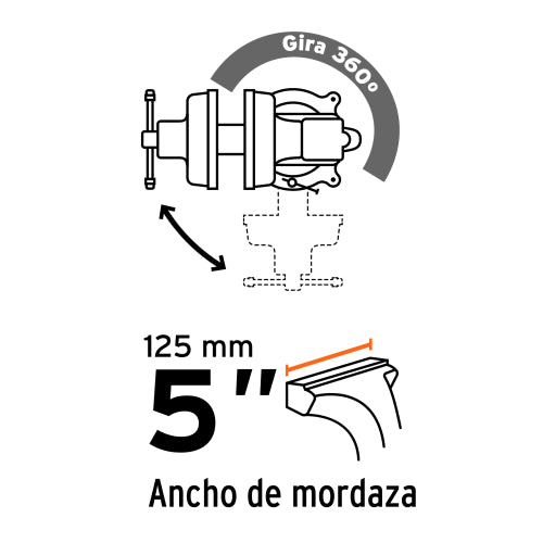 Tornillo de banco 5" uso industrial de hierro nodular