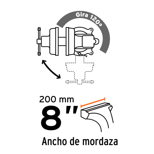 Tornillo de banco 8" tipo europeo de hierro nodular, Truper