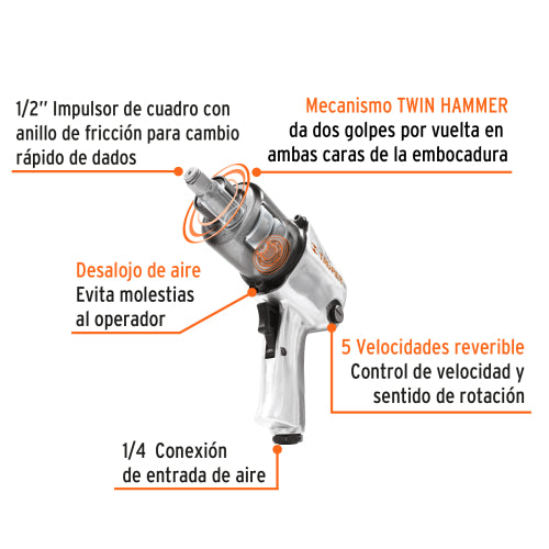 Kit de llave de impacto 1/2" con estuche de plástico. Truper
