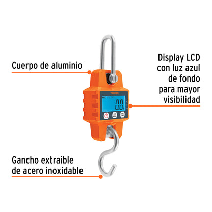 Balanza electrónica colgante, de pilas, 300 kg, Truper