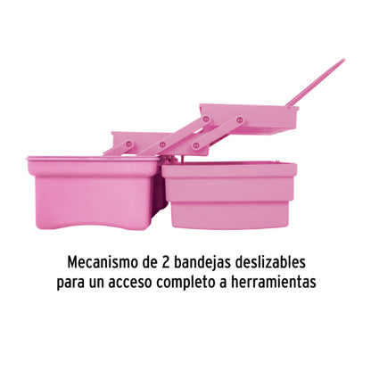Caja cosmetiquera 14", doble bandeja, rosa, PRETUL