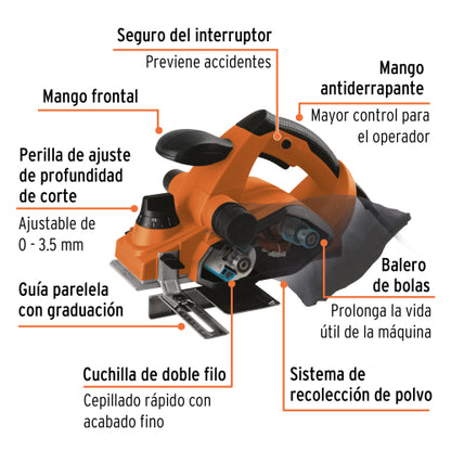 Cepillo eléctrico profesional 3-1/4",850W 220V, Truper
