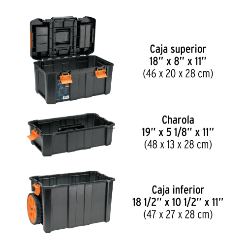 Caja para herramienta,19"x25" con ruedas, 3 en 1 desmontable