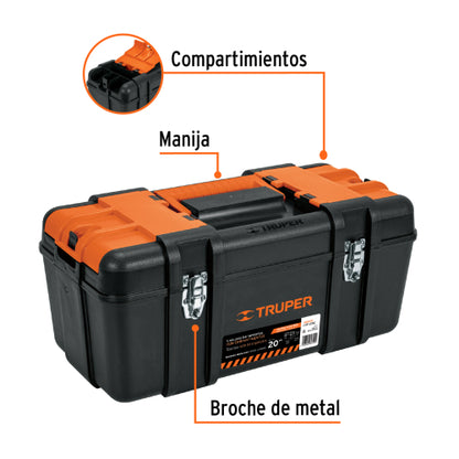 Caja p/herramienta 20" con compartimentos, broches metálicos