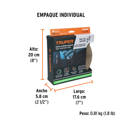 cinta antideslizante negro/fotoluminiscente con abrasivo, largo 18 m