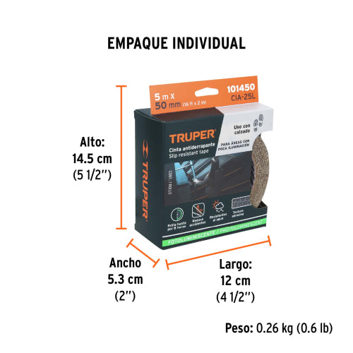 Cinta antideslizante negra/fotoluminiscente, con abrasivo