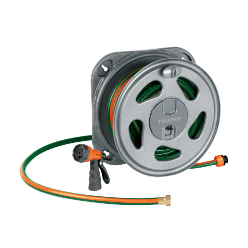 Combo de manguera reforzada 3 capas 1/2", pistola de riego plástica y porta manguera