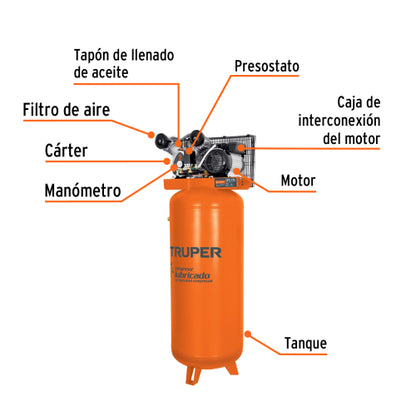 Compresora lubricada de banda, 240 L, 220 V Truper