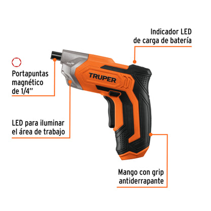 Destornillador inalámbrico profesional 3.6V, 220V, Truper