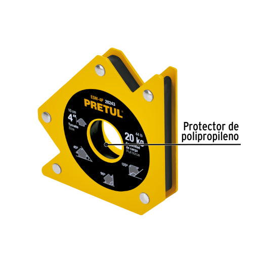 Escuadra magnética para soldar de 4", carga 20 kg, PRETUL