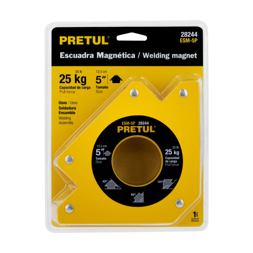 Escuadra magnética para soldar de 5", carga 25 kg, PRETUL