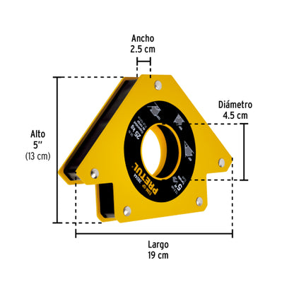 Escuadra magnética para soldar de 5", carga 25 kg, PRETUL