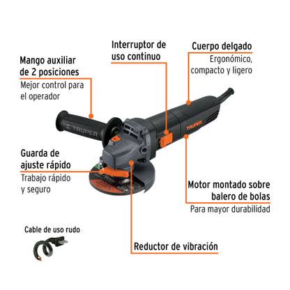 Amoladora angular 4-1/2", industrial, 850 W, 220 V