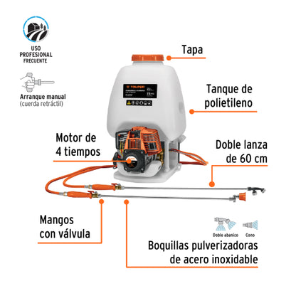Fumigador de 25 L con motor a gasolina de 4 tiempos, Truper