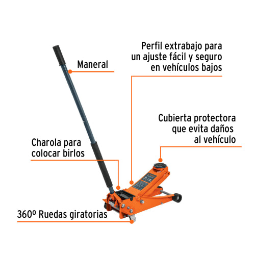 Gata hidráulica profesional de patín, 3t, elevación rápida