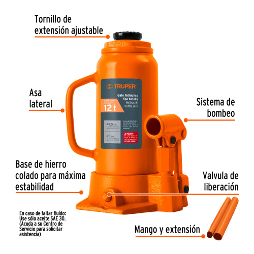 Gata de botella, de 12 Ton, Truper