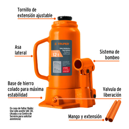 Gata de botella, de 12 Ton, Truper