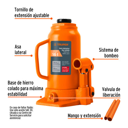 Gata de botella, de 16 Ton, Truper