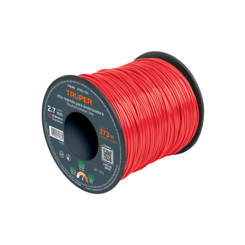 Hilo redondo, para desbrozadora 2.7mm x 373m, carrete ROJO TRUPER