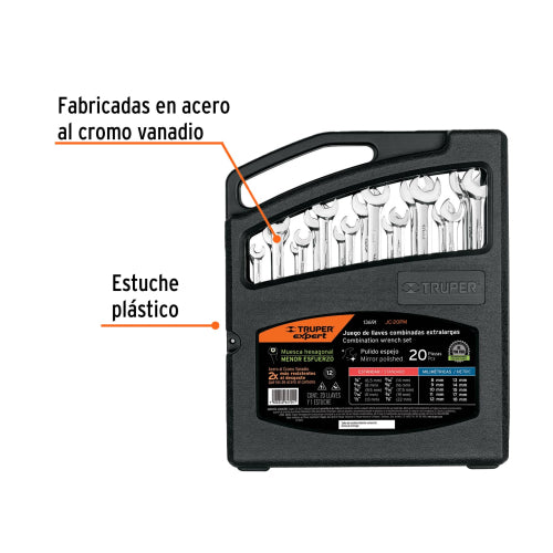 Juego de 20 llaves extralargas mixtas pulidas
