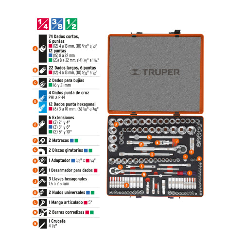Juego 135 piezas, mixto Truper