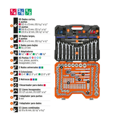 Juego 199 piezas, mixto Truper