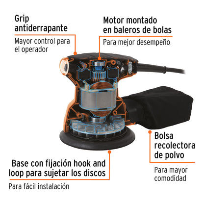 Lijadora roto orbital 5" 260 W, profesional, Truper