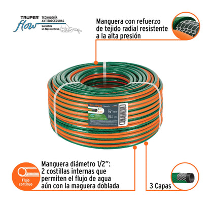 Metro de manguera 1/2" 3 capas en rollo de 100 m, Truper