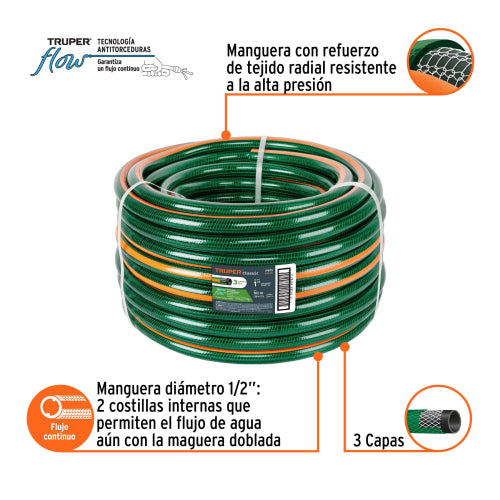 Manguera reforzada 1" 3 capas en rollo de 50 m, Truper