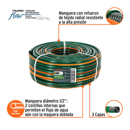 Manguera reforzada 3 capas 5/8" en rollo de 100 m, Truper