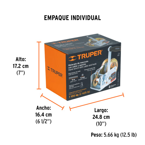 Templadora de manivela de 1100 kg con cable, Truper