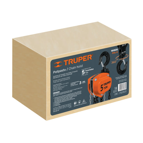 Tecle industrial de cadena, 5 toneladas, Truper