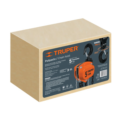 Tecle industrial de cadena, 5 toneladas, Truper