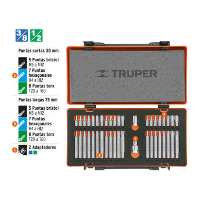 Juego de 42 piezas, puntas de 75 y 30 mm Truper