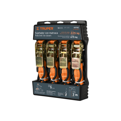 Juego de 4 sujetadores con ratchet carga máxima 675 kg