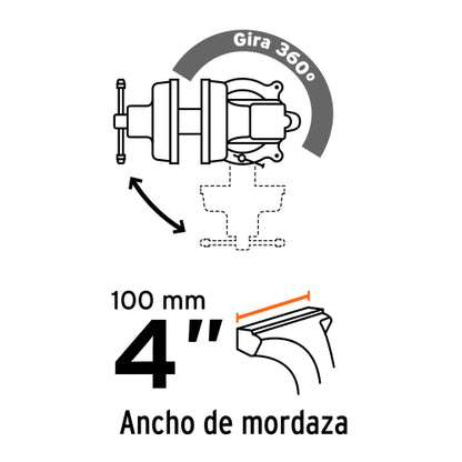 Tornillo de banco 4" tipo europeo de hierro nodular, Truper