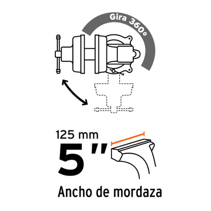 Tornillo de banco 5" uso industrial de hierro nodular