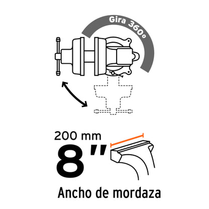 Tornillo de banco 8" uso industrial de hierro nodular